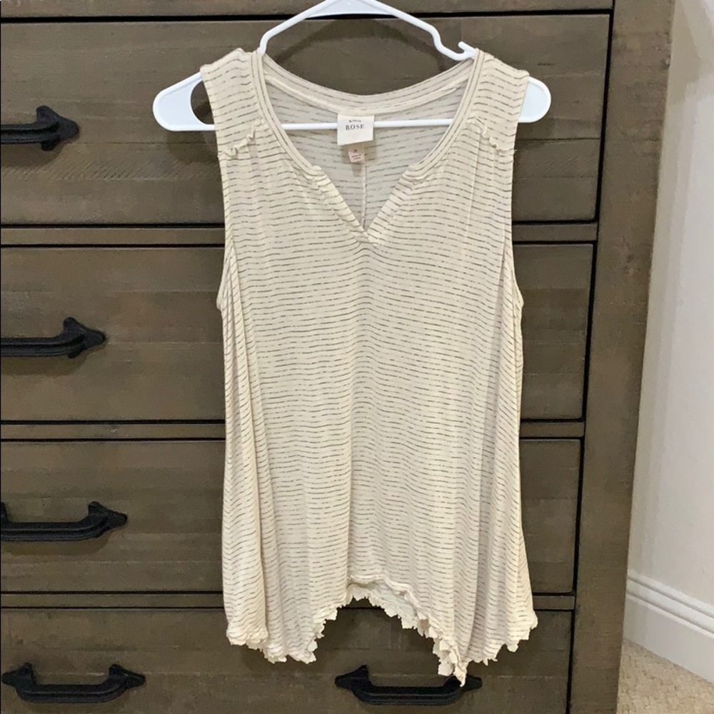 Cream and black striped tunic tank top